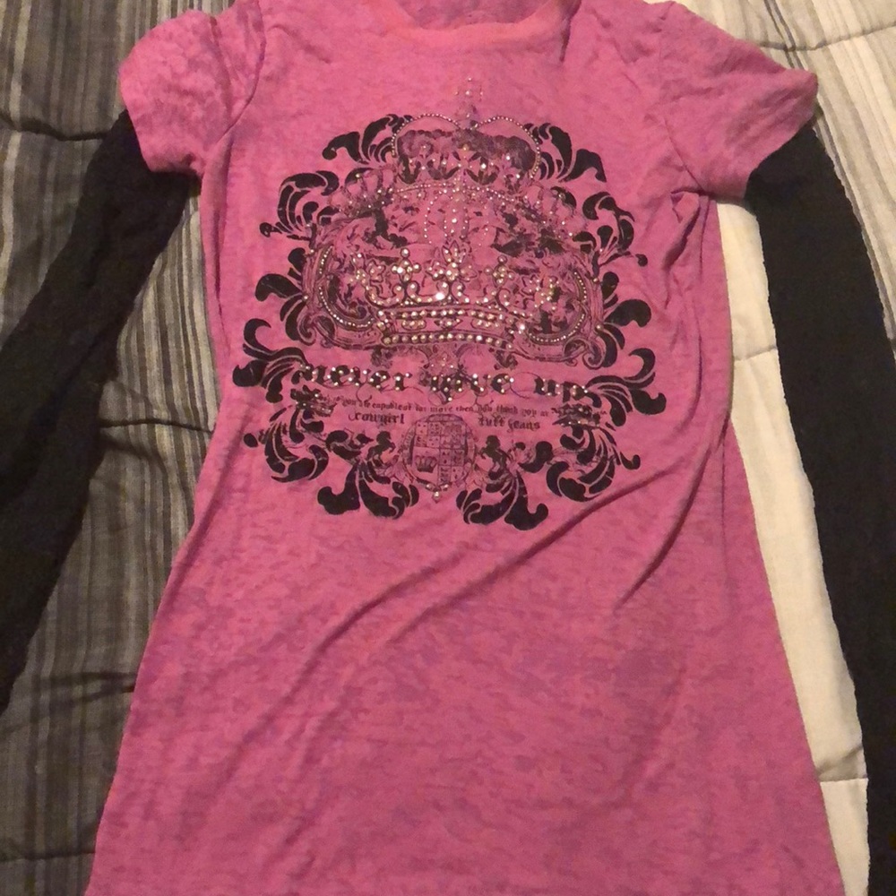Never give up bling tee💗💗🖤